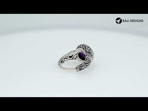 Sterling Silver Round Amethyst Quartz Ring With Filigree Detailing And Polished Finish