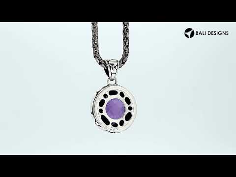 Amethyst Quartz round pendant in 925 sterling silver with Balinese handcrafted detailing, wholesale jewelry.