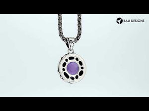 Amethyst Quartz round pendant in 925 sterling silver with Balinese handcrafted detailing, wholesale jewelry.