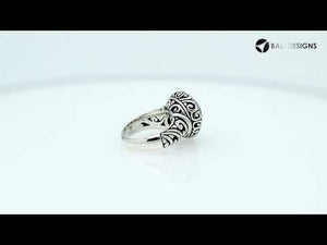 Wholesale sterling silver ring with Green Quartz double stones and Balinese scroll design