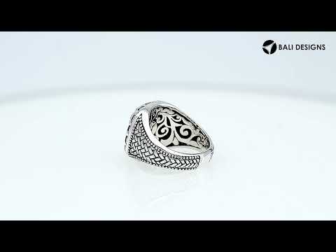 Wholesale sterling silver men’s ring with bold square-top woven texture, handcrafted Bali artisan jewelry in bulk.