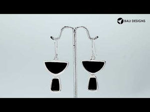 Sterling Silver Black Shell Half Moon Tapered Drop Structured Earrings Wholesale