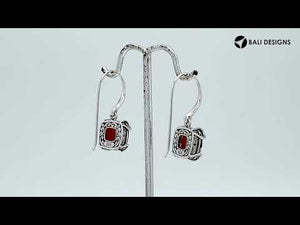 Sterling Silver Round Garnet Quartz Earrings With Sculpted Scroll Prongs Handcrafted In Bali