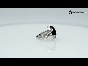 Wholesale Sterling Silver oval Black Onyx cabochon ring with Balinese engraved band design