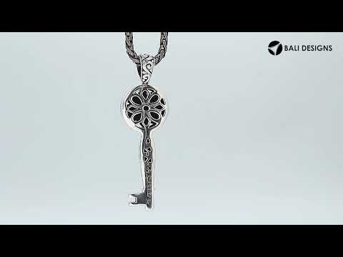 Wholesale sterling silver key pendant with Bali floral design, handcrafted 925 silver jewelry for bulk orders