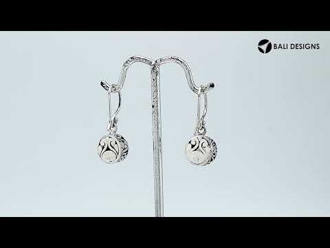 Sterling Silver Citrine Quartz round earrings with Balinese carvings handcrafted in Bali with polished and oxidized finish.