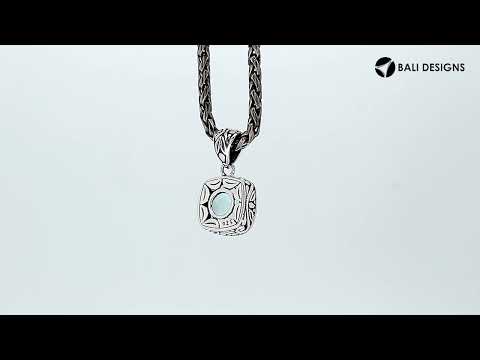 Sterling silver Green Amethyst Quartz cushion pendant with Balinese enhancer bail.