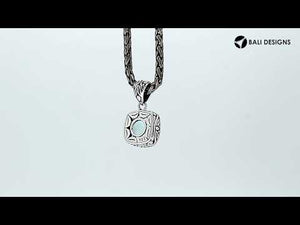 Sterling silver Green Amethyst Quartz cushion pendant with Balinese enhancer bail.