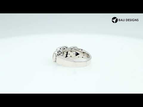 Sterling Silver Ring With Green And Amethyst Quartz, Three Stone Designer Ring, Mirror Polished Antique Finish