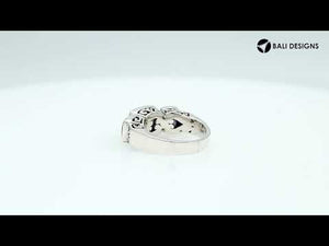 Sterling Silver Ring With Green And Amethyst Quartz, Three Stone Designer Ring, Mirror Polished Antique Finish