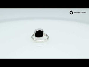 Wholesale sterling silver ring with Black Onyx double stones in minimalist bezel setting
