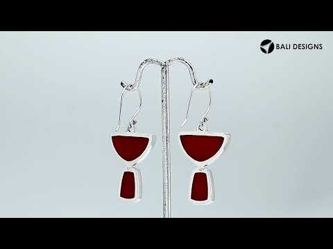 Sterling Silver Red Coral Half Moon Tapered Drop Designer Earrings Wholesale