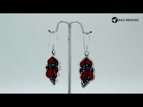 Red Coral Silver Leaf Filigree Earrings For Wholesale