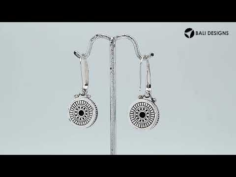 Wholesale sterling silver earrings with round Black Onyx and detailed handcrafted metalwork.