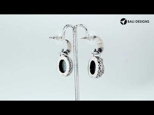 Sterling Silver Oval Hoop Earrings With Mystic Quartz And Scrollwork Detailing.
