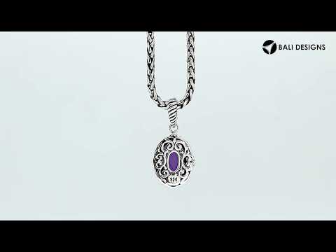 Sterling silver oval pendant with faceted Amethyst Quartz and rope-accent detailing.