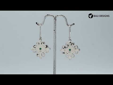 Silver Cross Earrings With Green Quartz Stone