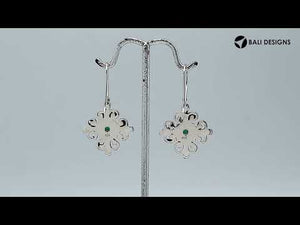 Silver Cross Earrings With Green Quartz Stone