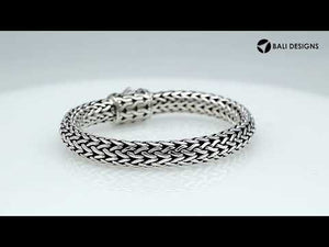 925 sterling silver woven Bali bracelet with Ruby Quartz clasp and oxidized finish.