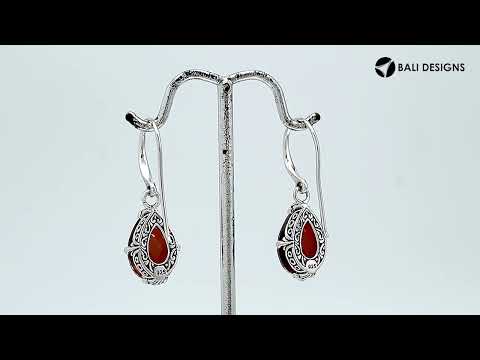Wholesale Sterling Silver Garnet Quartz Teardrop Earrings With Detailed Balinese-Style Metalwork.