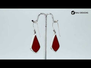 Sterling Silver Red Coral fancy shape earrings with Earwire and polished mirror finish for wholesale jewelry.