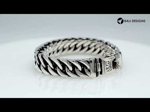 925 Sterling Silver curb chain bracelet with Balinese push lock clasp