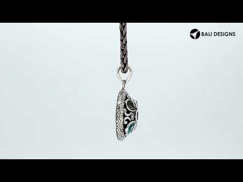 Sterling silver round pendant with amethyst quartz center and alternating peridot and blue topaz quartz, wholesale jewelry Indonesia