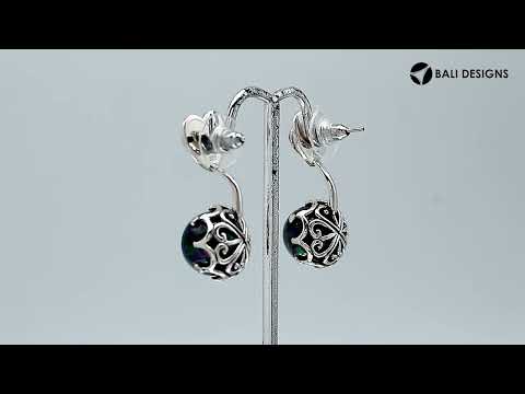 Grey shell pearl earrings with heart accent