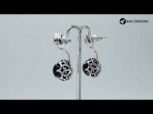 Grey shell pearl earrings with heart accent