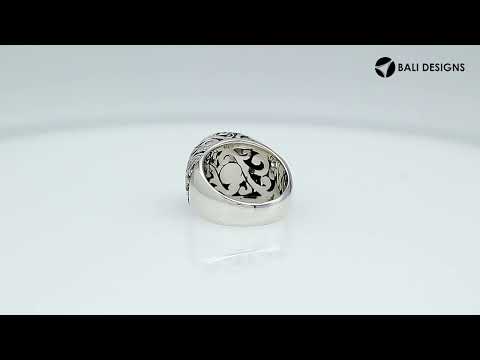 Sterling Silver Leaf Pattern Ring With Rainbow Moonstone