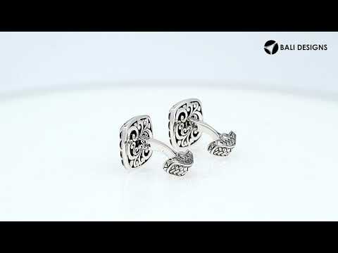 Wholesale sterling silver square cufflinks with Bali weave pattern and dotted border – handcrafted men’s formal jewelry for retailers and resellers.