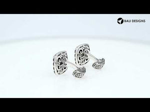 Wholesale sterling silver square cufflinks with Bali weave pattern and dotted border – handcrafted men’s formal jewelry for retailers and resellers.
