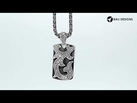 Sterling silver rectangle tribal carved pendant for wholesale buyers.