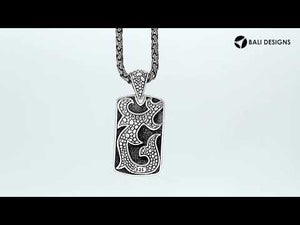 Sterling silver rectangle tribal carved pendant for wholesale buyers.