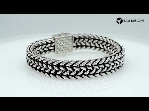 Wholesale sterling silver oxidized Bali weave bracelet with black cubic zirconia clasp handcrafted in Bali, Indonesia.