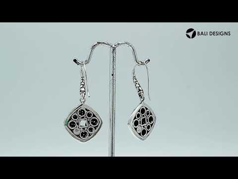 Sterling Silver Carved Diamond-Shaped Dangle Earrings Featuring Balinese Dot And Swirl Textured Design