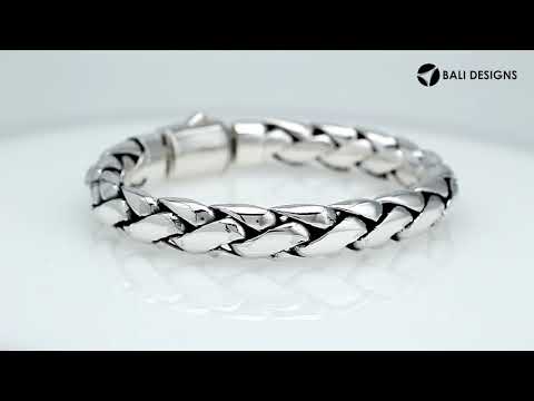 Wholesale sterling silver heavy chain bracelet featuring an 8×12 mm bold link structure, polished finish, and secure push-clasp closure designed for reliable bulk supply.