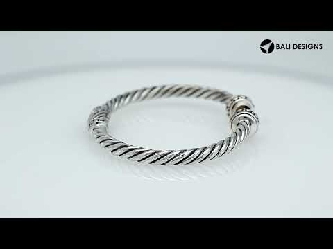 Sterling silver Balinese cuff bangle with round citrine quartz and twisted rope design