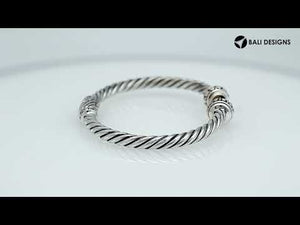 Sterling silver Balinese cuff bangle with round citrine quartz and twisted rope design