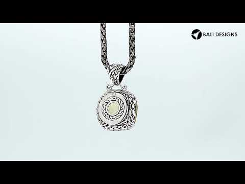 Sterling silver lemon quartz cushion pendant with cubic zirconia accents and oxidized finish