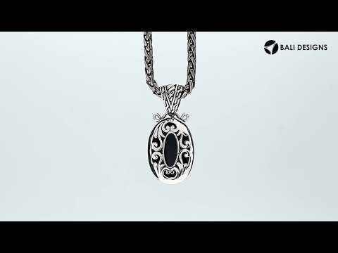 Black Onyx 925 Silver Oval Pendant With Antique Bali Design For Wholesale Jewelry Orders