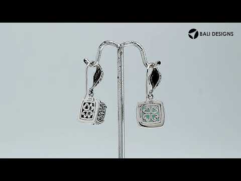 Sterling Silver Green Chalcedony Quartz cushion earrings