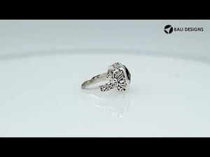 Sterling Silver Balinese Square-Cut Green Amethyst Quartz Ring With Engraved Band