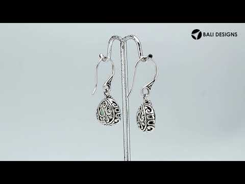 Wholesale sterling silver teardrop earrings with Green Amethyst Quartz and carved side detailing.