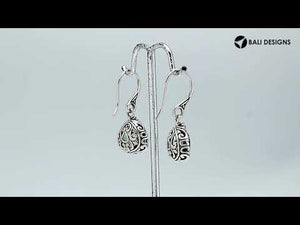 Wholesale sterling silver teardrop earrings with Green Amethyst Quartz and carved side detailing.