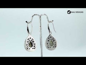 Wholesale sterling silver Labradorite teardrop earwire earrings featuring carved silver borders, decorative bead accents, antique-polished finish, and handcrafted detailing designed for premium jewelry collections.