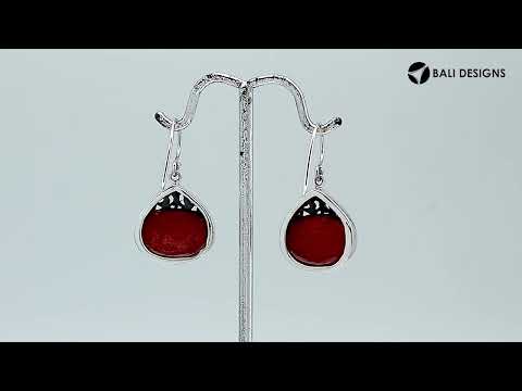 Wholesale Sterling Silver Drop Earrings With Red Coral And Filigree Design