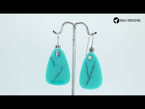 Sterling Silver Earrings With Turquoise Shell Trapezoid Design