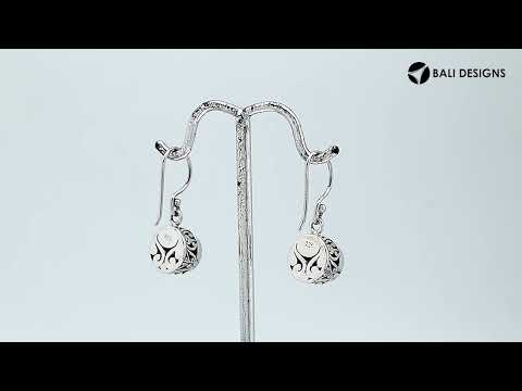 Sterling Silver Smoky Quartz round earrings handcrafted in Bali with detailed Balinese carvings and dual finish.