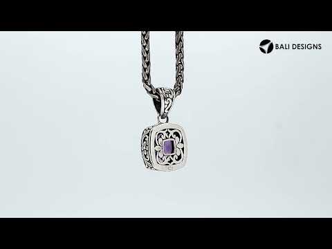 Wholesale Green Quartz cushion-cut sterling silver pendant with Balinese scroll design, handcrafted in Bali.